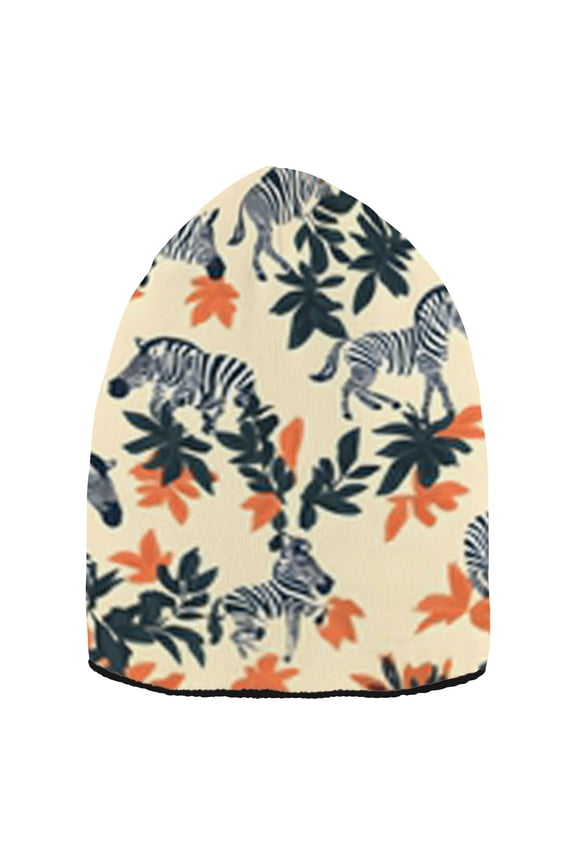 Zebra and Green Leaves Beanie Hat Unisex Warm Winter Hat Cap For Women Men Winter Running
