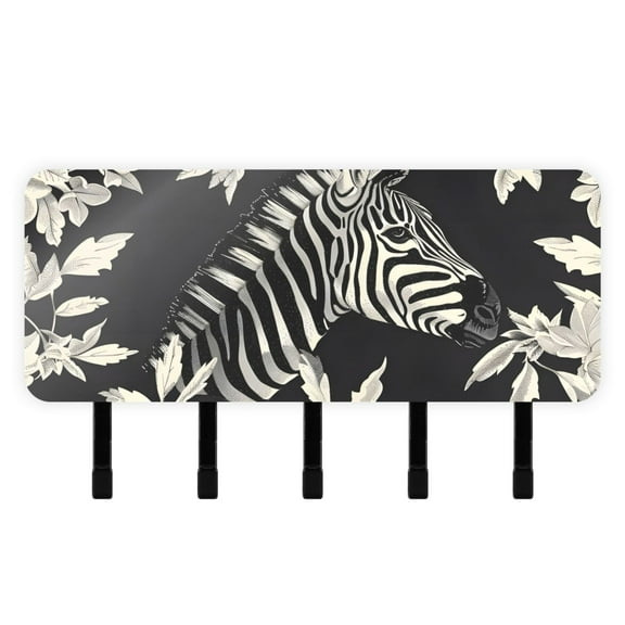 Zebra and Leaves Key Holder for Wall Mail Holder Organizer with 5 Key Hooks Wall Mount Key Rack with Shelf