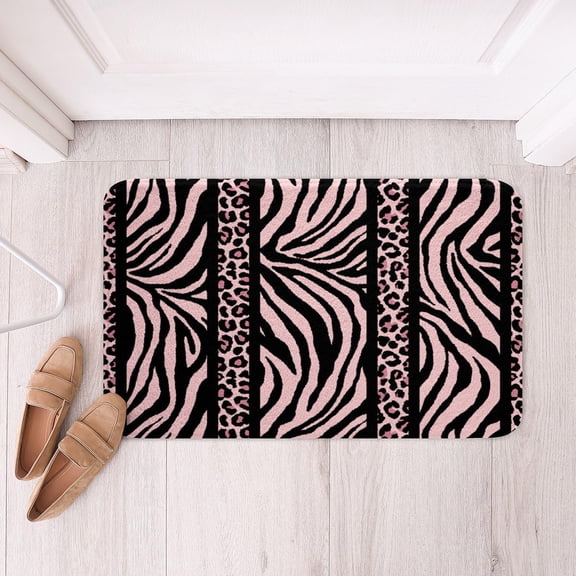 Zebra and Leopard Print Bathroom Rugs Pink Black Leopard Bath Mats Animal Print Bathroom Accessories Floor Doormats 16"x24" Soft Microfiber
