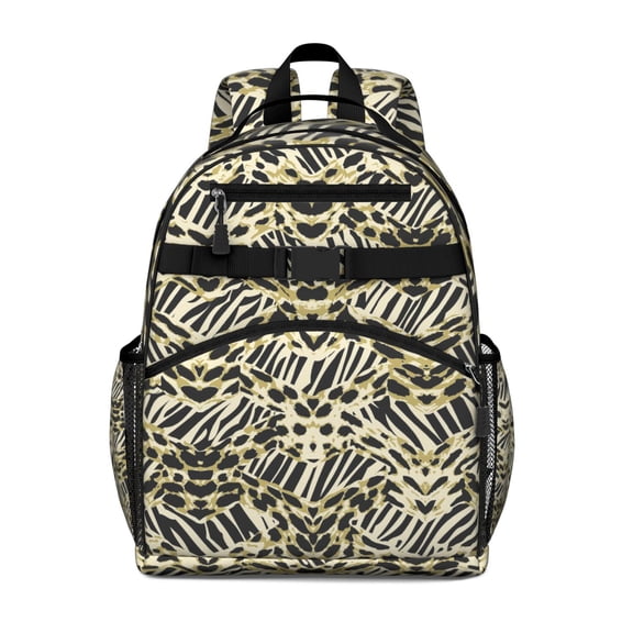 Zebra and Leopard Print Pattern Backpack for School,Cute School Bag,Schoolbag with Adjustable Shoulder Straps & Padded Back,15.25"x11.5"x5.25"