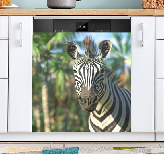 Zebra and Palm Trees Dishwasher Magnetic Refrigerator Magnet Cover Kitchen Art Panel Decal Sticker Home Decorative 23"x26"