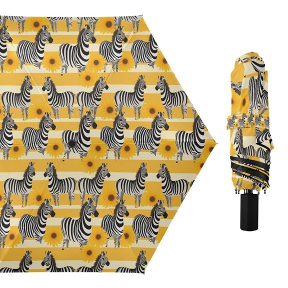 Zebra and Sunflower Compact Sun Umbrella Windproof Travel Umbrellas for Rain Strong Portable UV Protection