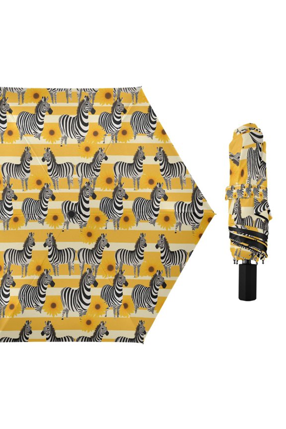Zebra and Sunflower Compact Sun Umbrella Windproof Travel Umbrellas for Rain Strong Portable UV Protection