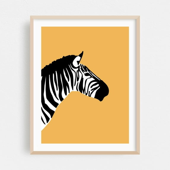 Zebra head - Illustration Minimalist Abstract Black and White Wildlife Modern Art Nature Oak Framed Wall Art Print 9 x 12 inches