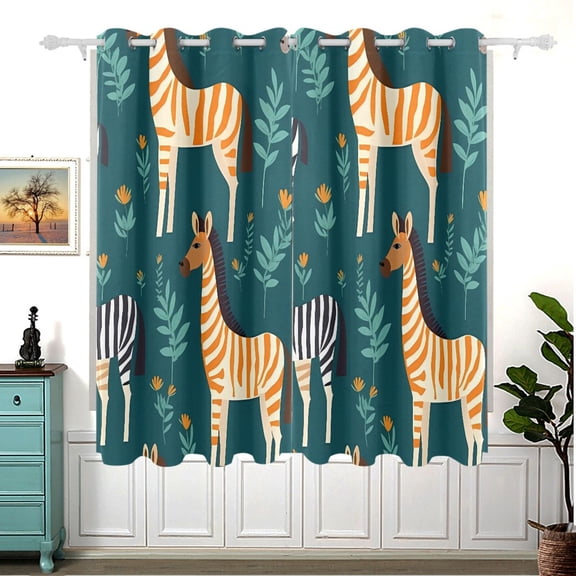 Zebra in Leaves Blackout Curtain Panels 63x55in Drapes Privacy Assured for Living room Bedroom Bathroom 2 panels set