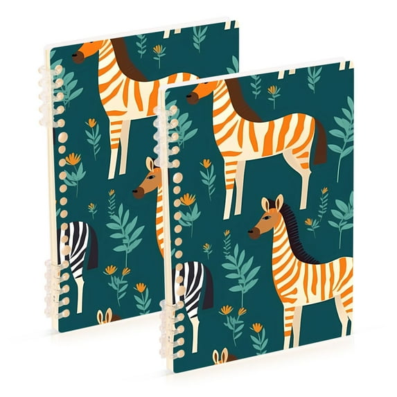 Zebra in Leaves Ring Binder Notebook Journey Note Diary College Ruled Spiral Notebook Study Loose Leaf Paper A5 60 Pages
