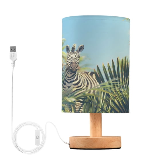 Zebra in Palm Tree Bedside Table Lamp Desk Warm Lights with USB Charging Port Cylinder LED Lamps for Bedroom Living Room Office