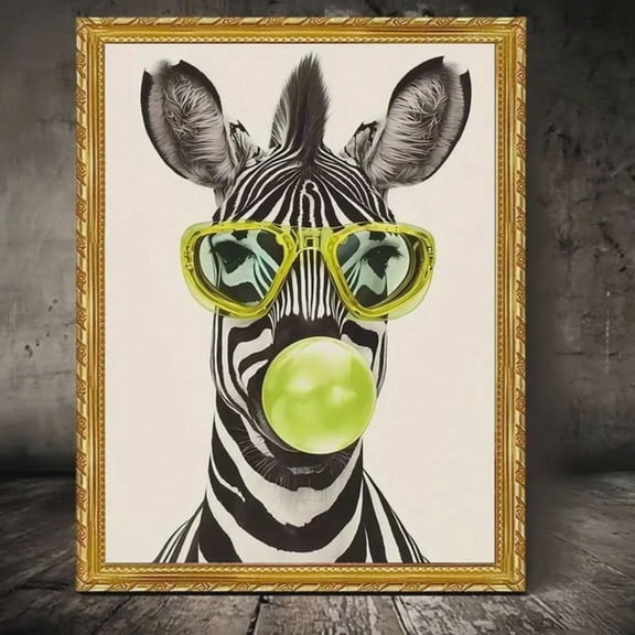 Zebra in Sunglasses Wall Art Poster Bubble Gum Print Poster Pop Art Decor, Unframed Poster Size 8x12 F03.1.18l2005