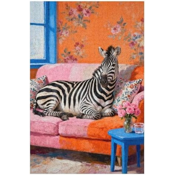 Zebra on Sofa 500 Piece Jigsaw Puzzle for Adults, Wildlife Animal Artwork, Challenging Family Activity & Home Decor