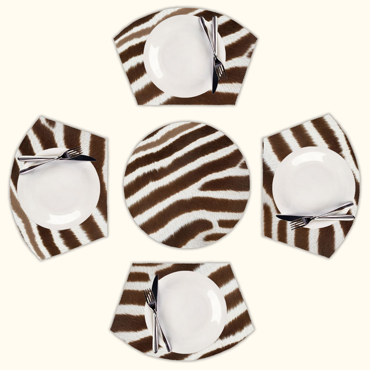 Zebra stripes close up texture Round Table Placemats Set Of 5 Wedge ...
