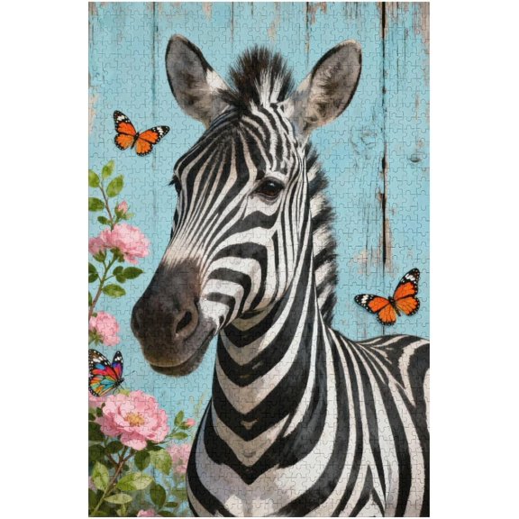 Zebra with Flower 1000 Piece Puzzle for Adults, Premium Jigsaw Puzzle for Women, Rustic Style, 30 x 20 Inches