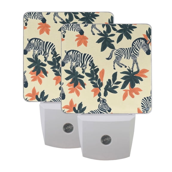 Zebra with Leaves Figure LED Night Light with Smart Sensor Plug Into Wall Dusk to Dawn 2 packs