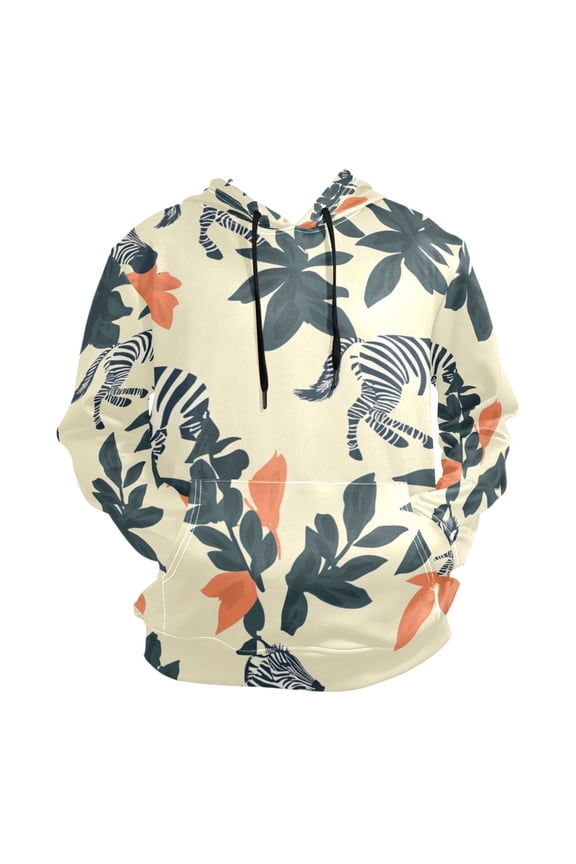 Zebra with Leaves Figure Men’s Hoodies Sweatshirt Fleece Jackets Long Sleeve Sweatshirts