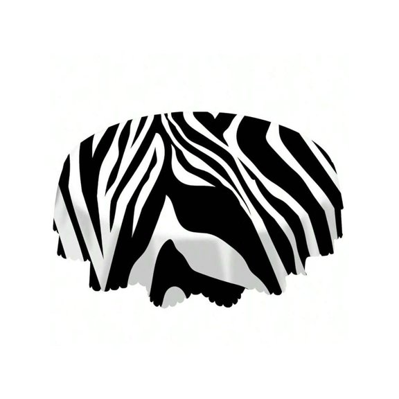ZebraStripesBlack Round Tablecloth 60 Inch Bold Animal Print Polyester Table Cover For Home Decor Parties Picnic