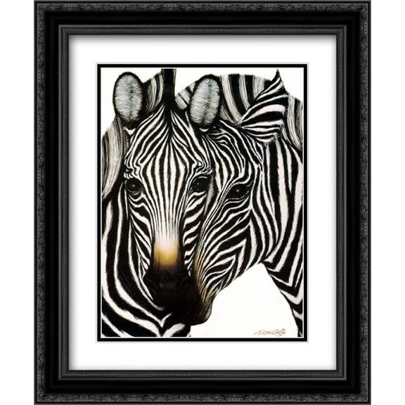 Zebras 2x Matted 15x18 Black Ornate Framed Art Print by Dexter Griffin