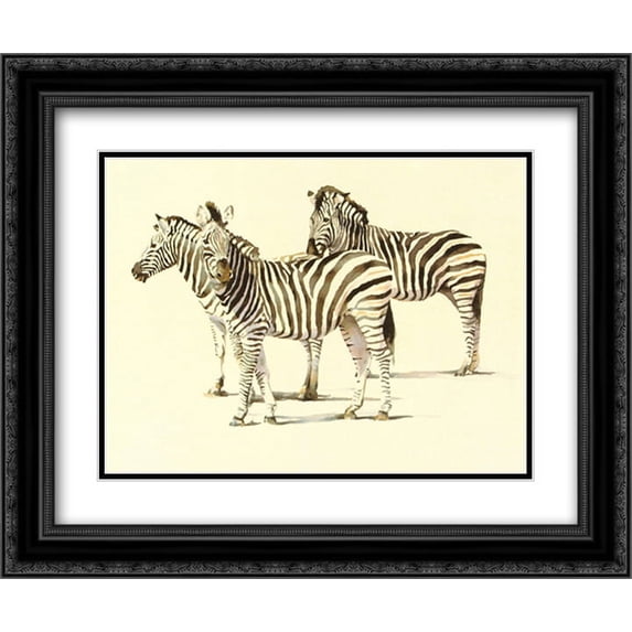Zebras 2x Matted 24x20 Black Ornate Framed Art Print by Dickinson Sue