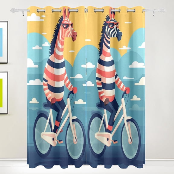 Zebras Bikes Clouds Black Out Curtains 84 Inch Length Curtains for Sliding Glass Doors Bedroom Living Room 2 Pack