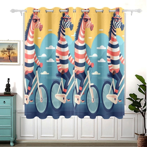 Zebras Bikes Clouds Blackout Curtain Panels 63x55in Drapes Privacy Assured for Living room Bedroom Bathroom 2 panels set