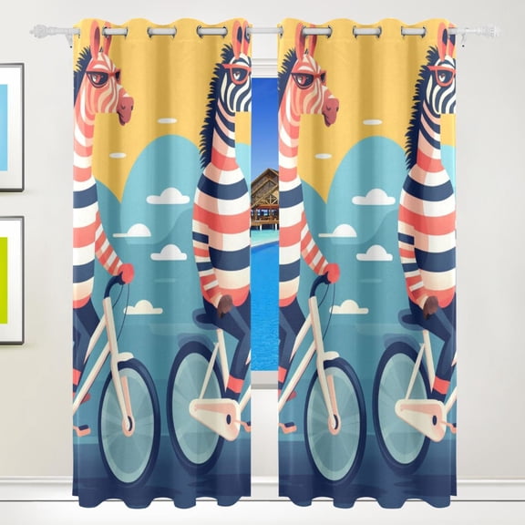 Zebras Bikes Clouds Curtains Black Out 72 Inch Length Curtains for Sliding Glass Doors Bedroom Living Room 2 Pack