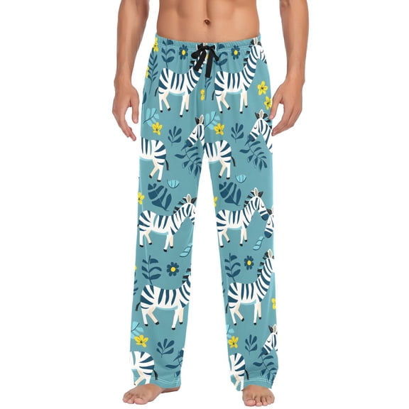 Zebras Floral Men's Pajama Pants Cotton Long Sleepwear Lounge Pants 2XL