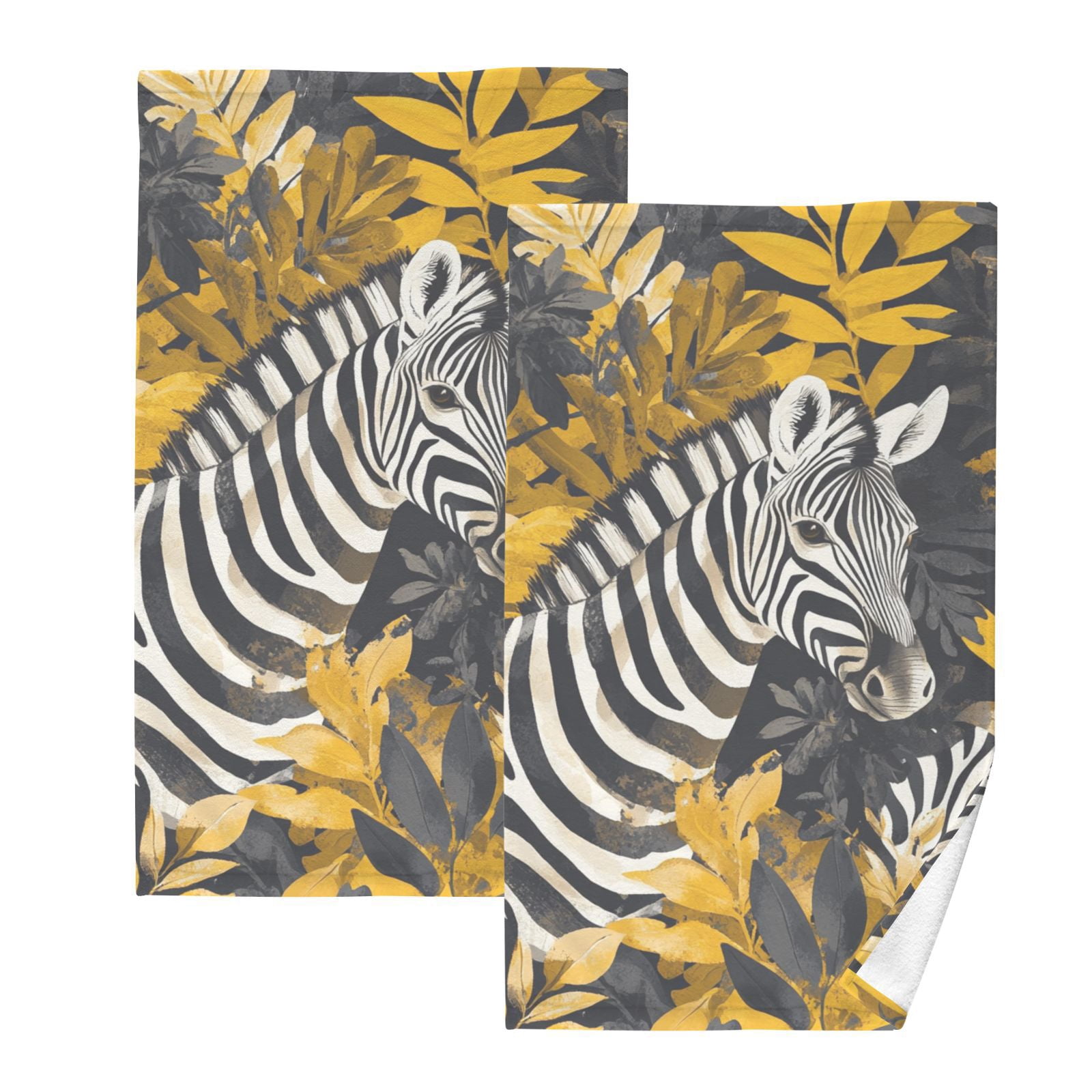 Zebras Leaves Hand Towels Cotton Bath Towels Large Face Towels Absorbent for Bathroom 2 Packs