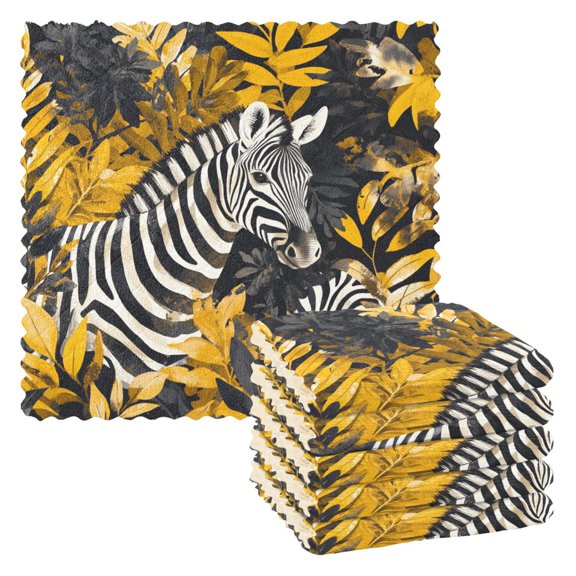 Zebras Leaves Kitchen Towels 6 Pcs Dish Towels Absorbent Soft Quick Dry Towel Dish Rags for Washing Dishes
