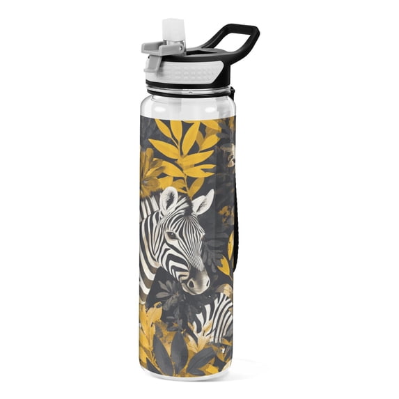Zebras Leaves Sports Water Bottle 32oz with Straw for Kids Travel Mug BPA Free Leak Proof for School