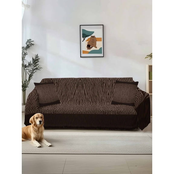 Zebras Print Couch Cover, Abstract Animal Skin Texture Brown Sofa Cover Blanket for 2 Seat Cushion, Sectional Sofa Slipcover Furniture Protector for Living Room Bedroom 71''x102''
