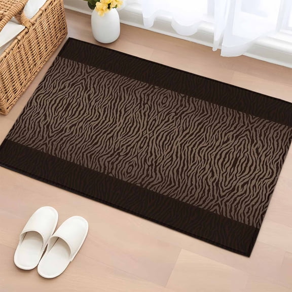 Zebras Print Entryway Rug 2'x3' Non Slip Front Door Mats, Abstract Animal Skin Texture Brown Entrance Rugs Indoor Outdoor Carpet, Washable Floor Mats Small Area Rug for Bedroom Kitchen
