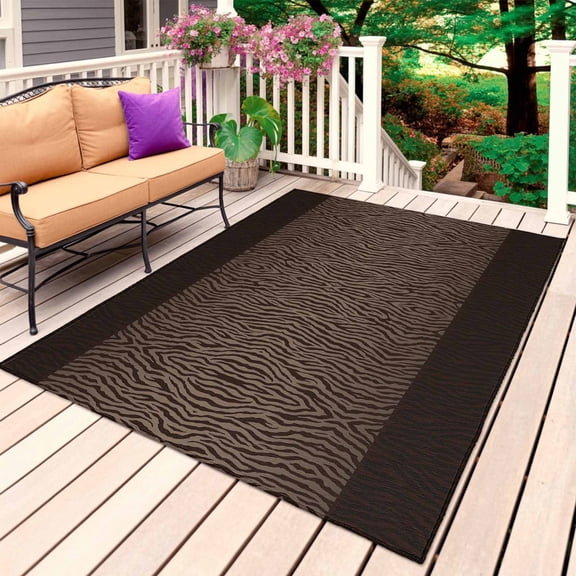 Zebras Print Outdoor Rug 4x6 Ft, Non Slip Washable Area Rug, Abstract Animal Skin Texture Brown Patio Rugs Carpet Runner, Large Floor Mat for Indoor/Outdoor Deck Porch Camping