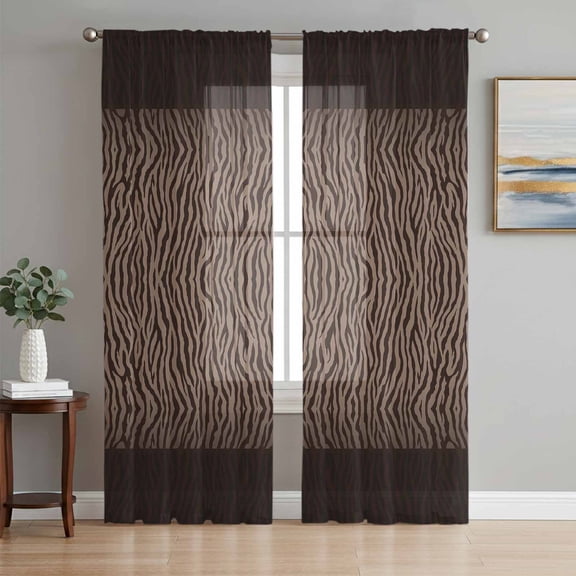 Zebras Print Sheer Curtains 108 Inch Length 2 Panels Set Window Treatments, Abstract Animal Skin Texture Brown Rod Pocket Semi Curtains for Living Room/Bedroom/Kitchen Décor, 104"W x 108"L