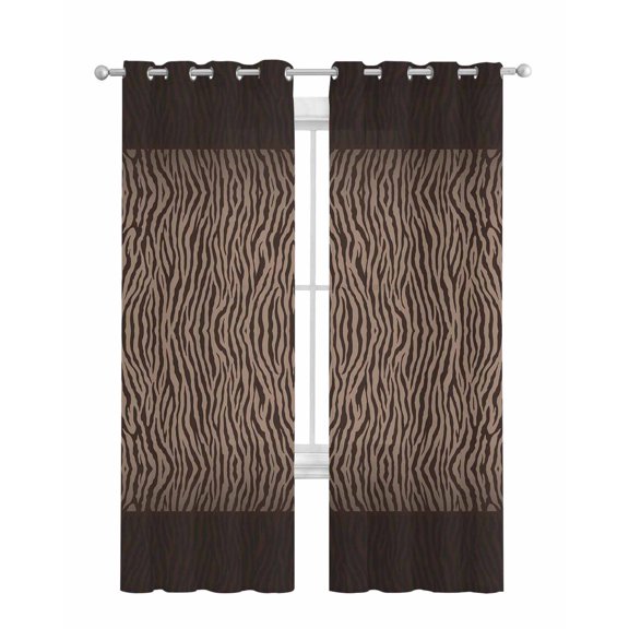 Zebras Print Sheer Curtains 63 Inch Length 2 Panels Set for Living Room/Bedroom, Abstract Animal Skin Texture Brown Kitchen Curtains Grommet Semi-Sheer Curtains Drapes Window Treatments 42"x63"x2