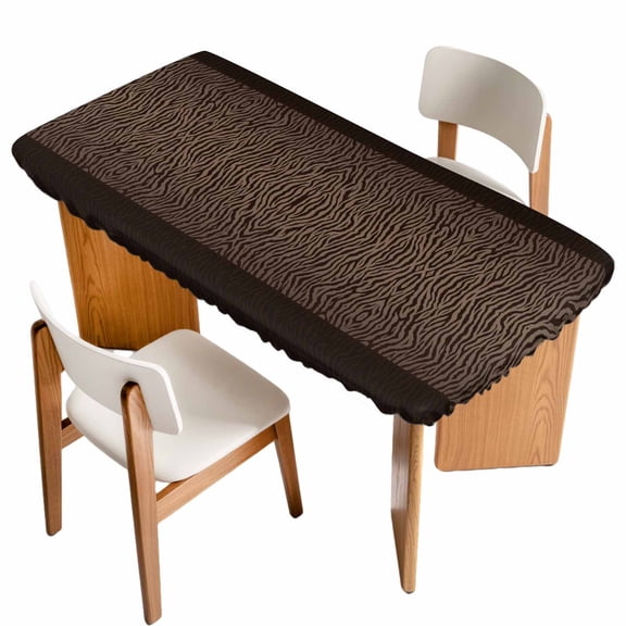 Zebras Print Table Cloths for 4 Foot Rectangle Tables, Abstract Animal Skin Texture Brown Patio Waterproof Elastic Fitted Tablecloths, Washable Rectangular Table Cover for Camping