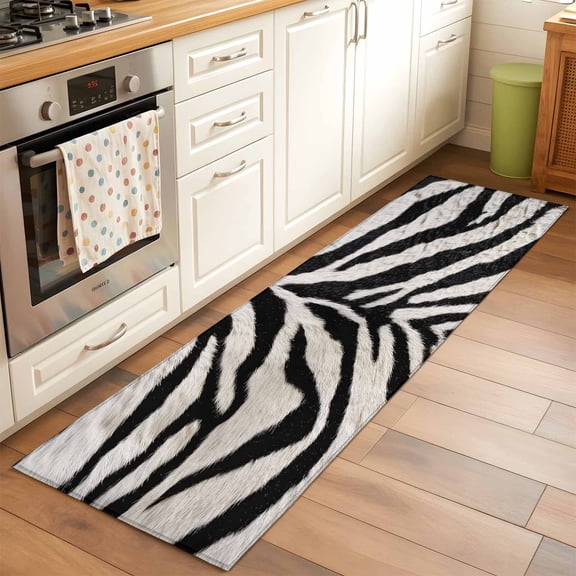 Zebras Stripes 2x6 Runner Rug for Hallway Walkway Kitchen Galley, Watercolor Abstract Black White Zebra Stripes Low Pile Washable Non Slip Long Area Rug