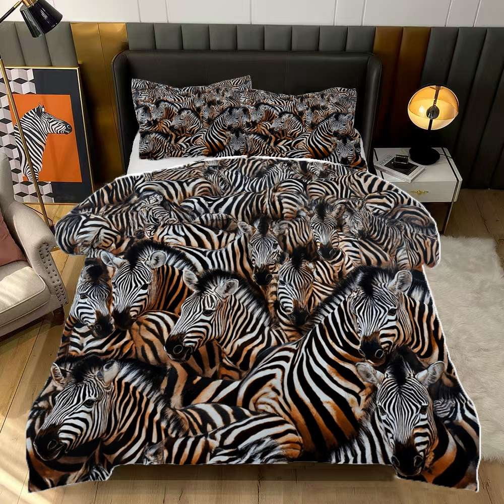 Zebras Stripes Crowd Mass Art Dense Comforter Set Full Size Bedding Set ...