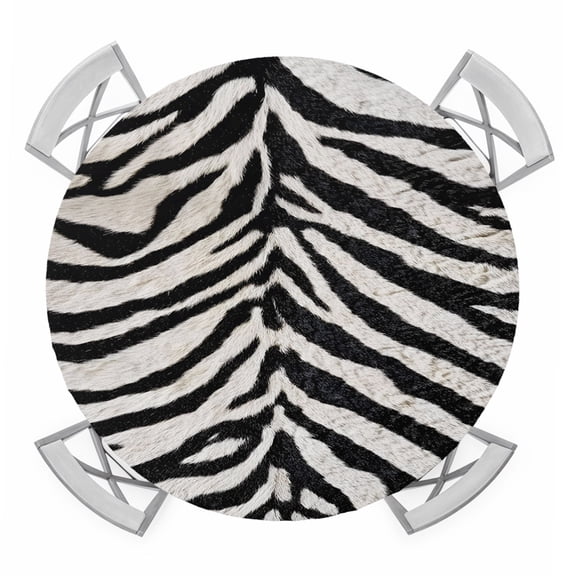 Zebras Stripes Round Table Cover, Watercolor Abstract Black White Zebra Stripes Waterproof Fitted Tablecloths for 36"-44" Tables, Washable Picnic Table Cover for Camping Dining Indoor Outdoor