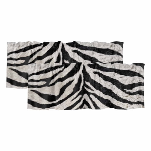 Zebras Stripes Valances for Window 2 Pack, Watercolor Abstract Black White Zebra Stripes Rod Pocket Curtains Valances Light Filtering Short Curtains for Kitchen Bedroom Bathroom 42 x 12 Inch