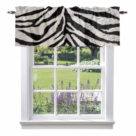 Zebras Stripes Valances for Windows Watercolor Abstract Black White Zebra Stripes Rod Pocket Cafe Window Treatments Valance Curtains for Kitchen Bathroom Laundry Basement Windows 42"x12"