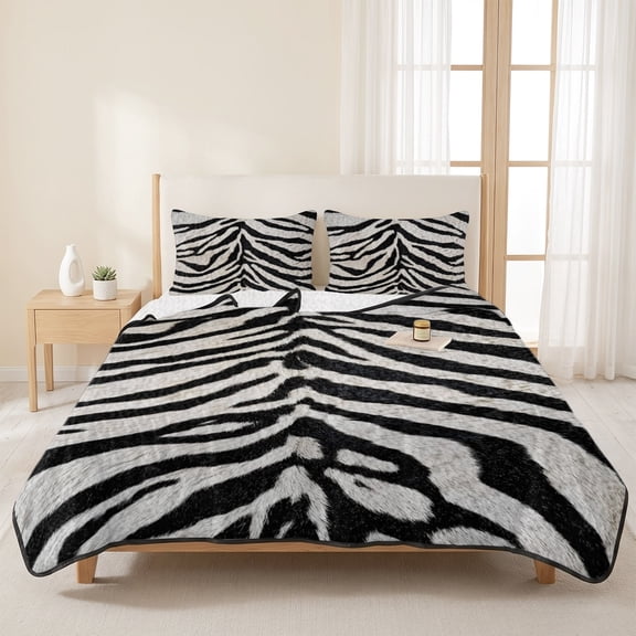Zebras Tiger Stripes 3 Pieces Quilt Set,1 Quilt with 2 Shams,Abstract Animal Print Bedspread Soft Lightweight Bedding Coverlet Comforter Set for All Season 96"x106"