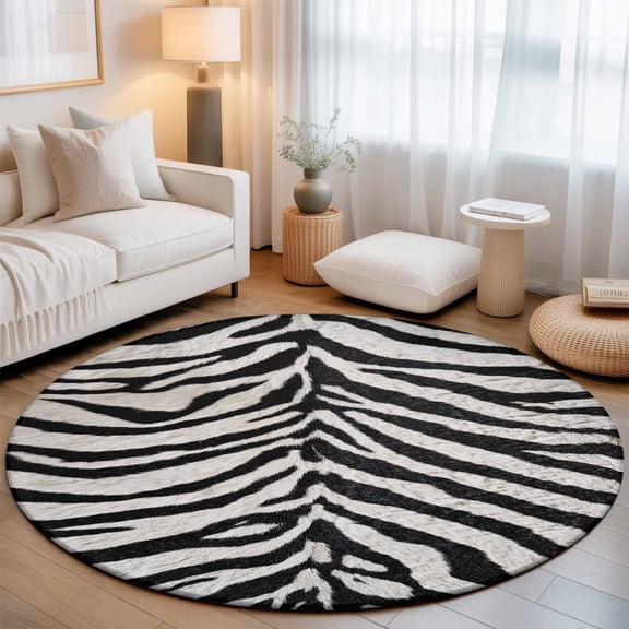 Zebras Tiger Stripes Round Rug 5ft Abstract Animal Print Washable Area Rugs for Living Room Bedroom Entryway Non Slip Entrance Door Mat Indoor Floor Carpet