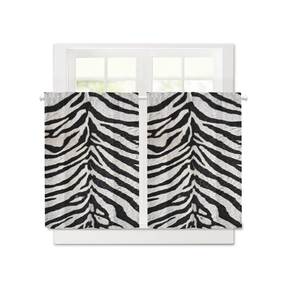 Zebras Tiger Stripes Short Blackout Curtains 36 Inch Long,Abstract Animal Pattern Rod Pocket Kitchen Curtains,2 Panels Thermal Insulated Room Darkening Drapes for Bedroom,30"W x 36"L