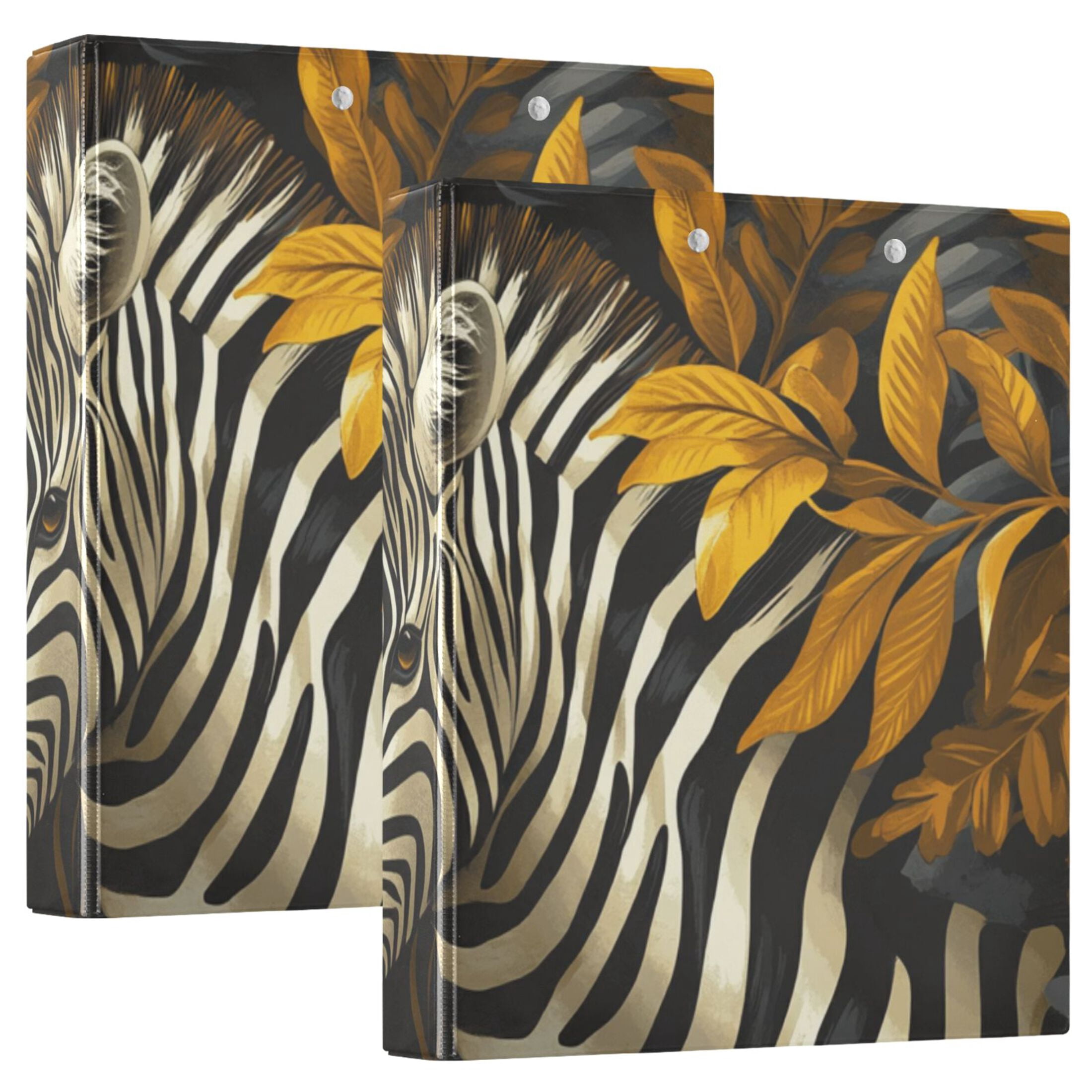 Zebras and Leaves 3 Ring Binders 1.5 inch Hardcover File Folders with Interior Pockets A4 Size Organizer for School Office Hospital