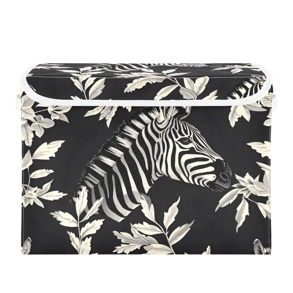 Zebras and Leaves Foldable Storage Bin with Lid and Handle Collapsible Storage Box 16.5 x 12.6 x 11.8 inches