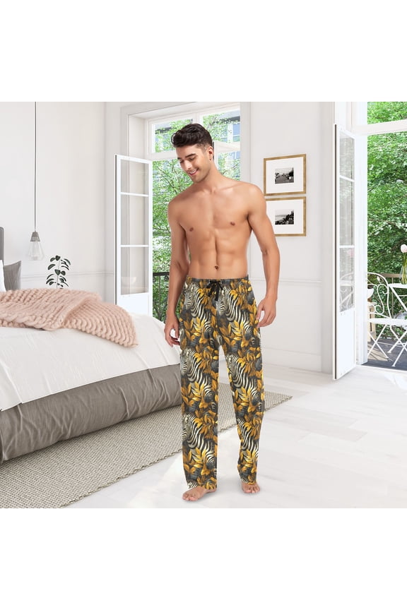 Zebras and Leaves Mens Pajama Pants Cotton Elastic Waistband Lounge Sleep Pajama Bottoms Pj with Pocket