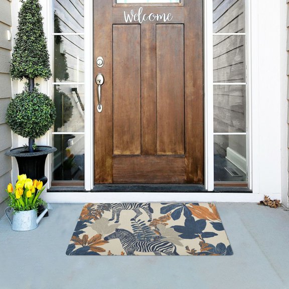 Zebras and Leaves Tropical Doormats Welcome Mats Gate Pads Entryway Outdoor 32" x 20"