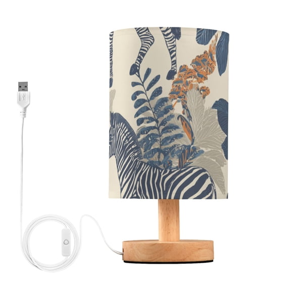 Zebras and Leaves Tropical Table Lamp with USB Port LED Warm Light Lamp Night Light Home Decor