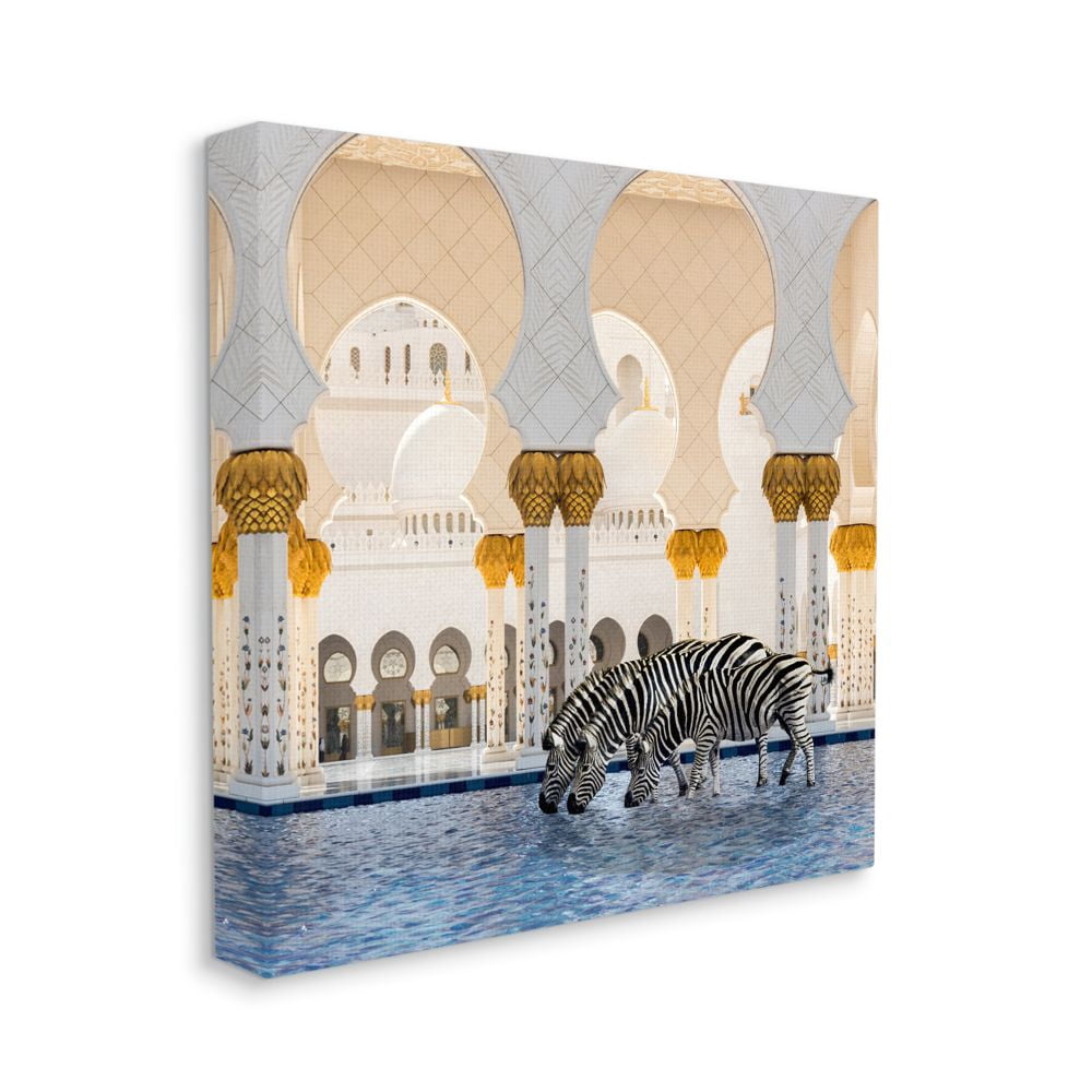 Zebras in Arabesque Arch Courtyard Modern Architecture Animals & Insects Gallery-Wrapped Canvas Print Wall Art, 17x17