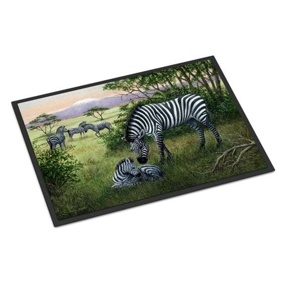 Zebras in the Field with Baby Door Mat