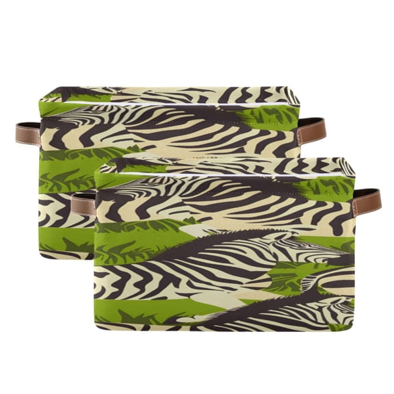 Zebras on Meadow Square Storage Bins with Handles Collapsible Containing Box 2 Packs