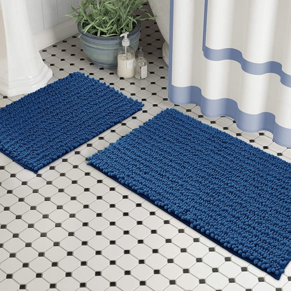 Zebrux Royal Blue Microfiber Bath Rug, 16" x 24" + 20" x 30", Non Slip